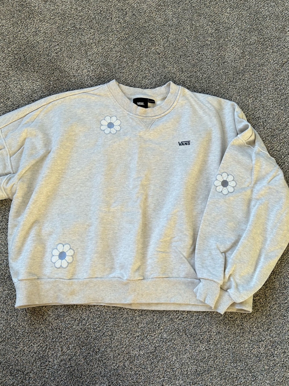 Vans Gray Crewneck Sweatshirt with Daisy flower patch accents
